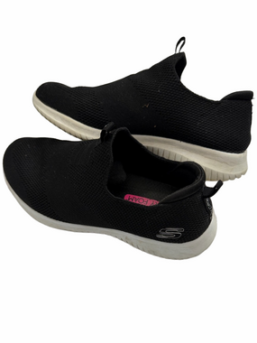 Skechers Black Knit Slip-On Sneakers White Sole Memory Foam Insoles Lady Size 9